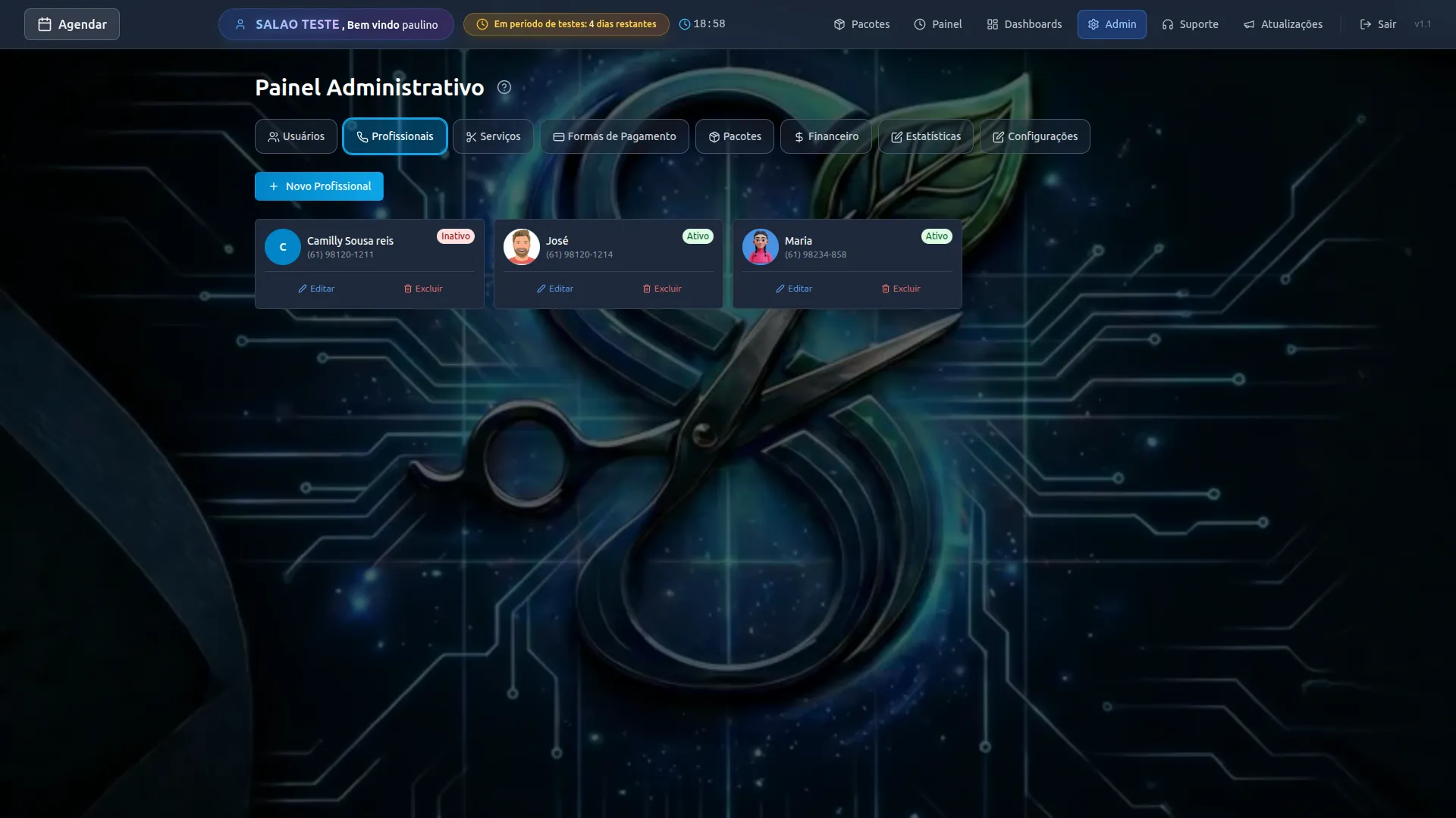 Cadastro de profissionais no SmartSalão